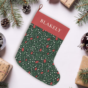Classic Christmas Floral gepersonaliseerd Grote Kerstsok