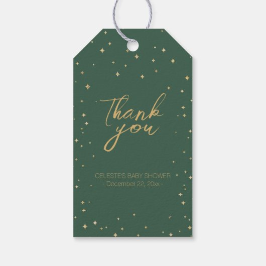Classic Christmas Green Gold Baby shower Dank u Cadeaulabel (Achterkant)