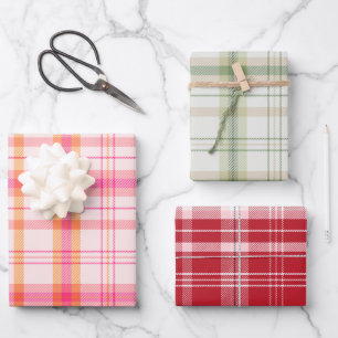 Classic Christmas Plaid collectie Rood Groen Roze Inpakpapier Vel