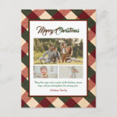 Classic Christmas Red Green Plaid 3 Photo Feestdagenkaart (Voorkant)