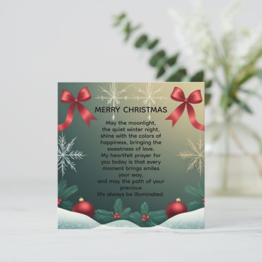 Classic Christmas Snowflake Border with Red Bows  Aankondiging (Staand voorkant)