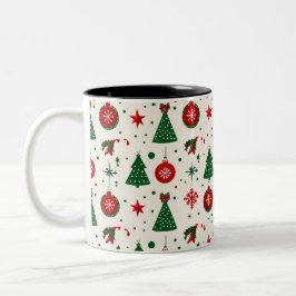 Classic Christmas Tree & Ornament Pattern Mug Tweekleurige Koffiemok