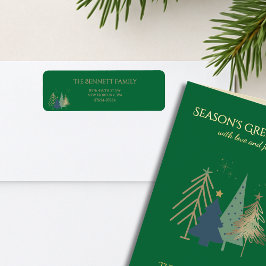 Classic Christmas Tree Seasons Greetings Gold Foil Etiket