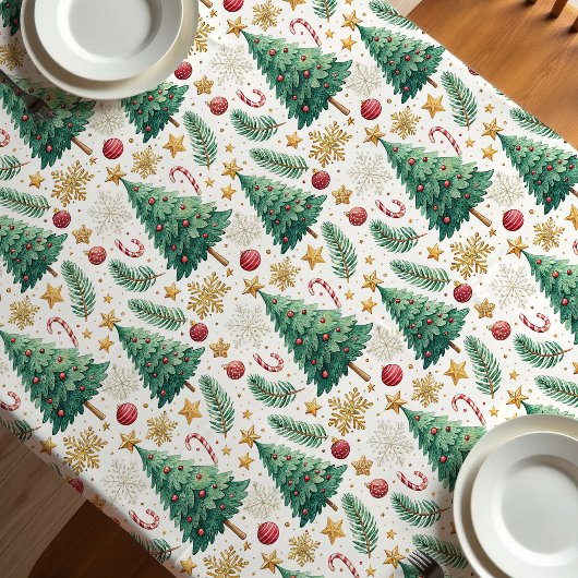 Classic Christmas trees gold and green tablecloth Tafelkleed