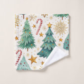 Classic Christmas trees red green family bathroom (Gant de toilette)