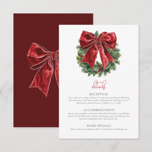 Classic Christmas Wedding Details Informatiekaartje (Voorkant / Achterkant)