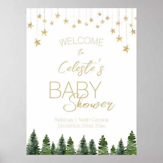 Classic Christmas White Baby shower Welkom Poster (Voorkant)