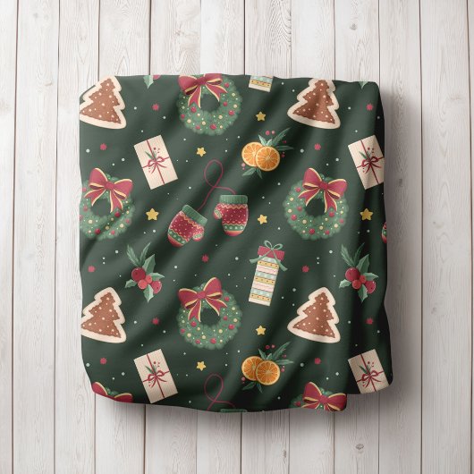 Classic Christmas Wreath & Mittens Fleece Blanket Deken