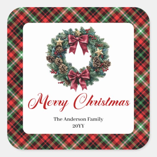 Classic Christmas Wreath Red Green Pattern Sticker (Devant)