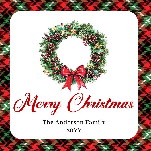 Classic Christmas Wreath Red Green Pattern Sticker