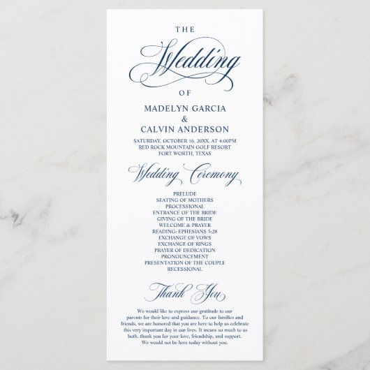 Classic Classy Wedding Program Kaart (Voorkant)