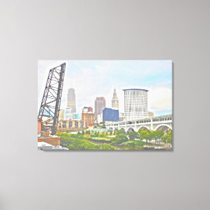 Classic Cleveland River Uitzicht Canvas Afdruk