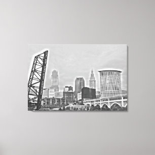 Classic Cleveland River Uitzicht Skyline Canvas Afdruk