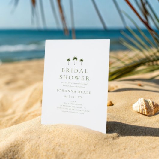 Classic Coastal Minimal Palm Tree Bridal Shower Kaart