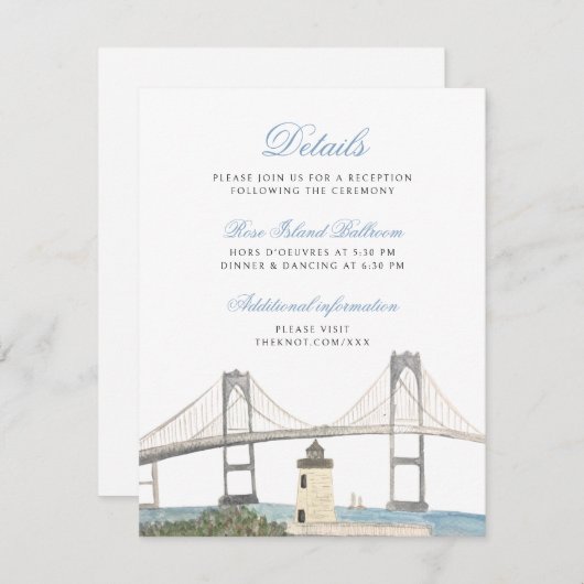 Classic Coastal Wedding Details Kaart - Newport, R (Voorkant / Achterkant)