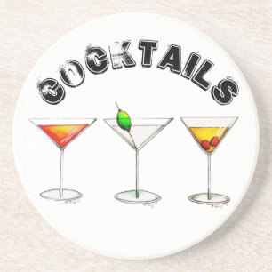 Classic Cocktails Martini Cosmopolitan Manhattan Zandsteen Onderzetter