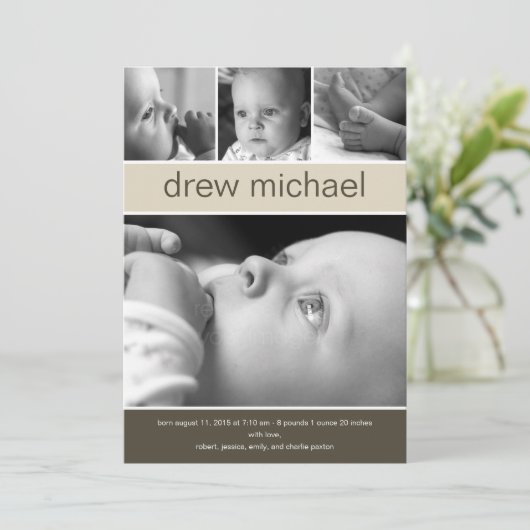 Classic Collage Faire-part de naissance photo bébé (Debout devant)