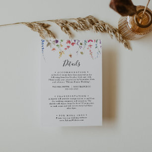 Classic Colorful Wild Floral Wedding Details Informatiekaartje