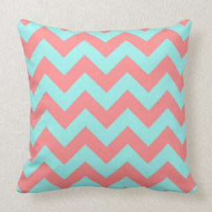 Classic Coral & Turquoise Chevron Pattern Kussen