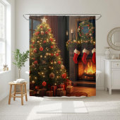 Classic Cozy Fireplace & Christmas Tree Douchegordijn