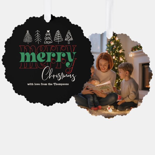 Classic Cozy Scribbles Merry Christmas Keepsake Ornament Kaart (Voorkant / Achterkant)