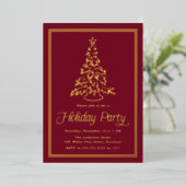 Classic Cranberry Christmas Tree Holiday Party Folie Uitnodiging (Staand Voorkant)
