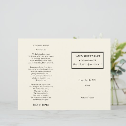 Classic Cream Order of Service Funeral Program (Staand voorkant)