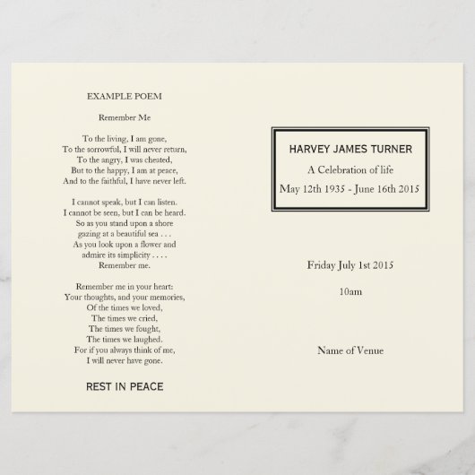 Classic Cream Order of Service Funeral Program (Voorkant)