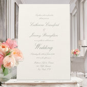 Classic Creamy White Linen Wedding Script Kaart