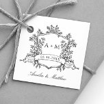 Classic Crest Black & White Wedding Thank You<br><div class="desc">Elegant black and white vintage frame wedding thank you favor tag featuring a floral crest and monograms  — perfect for a modern classic or romantic vintage wedding. For more advanced customization of this design,  please click the DESIGN TOOL BUTTON above!</div>