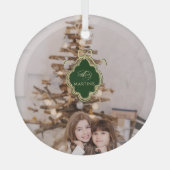 Classic Crest Kerstvakantie Foto Glas Ornament (Voorkant)