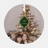 Classic Crest Kerstvakantie Foto Glas Ornament (Achterkant)