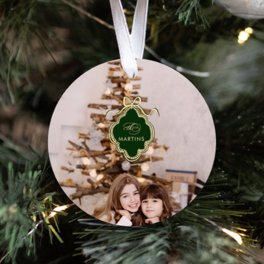 Classic Crest Kerstvakantie Foto Glas Ornament
