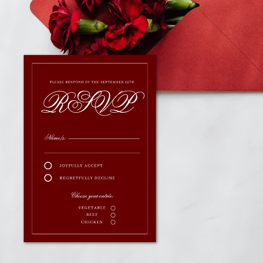 Classic Crimson Red Minimal Elegant  RSVP Kaartje