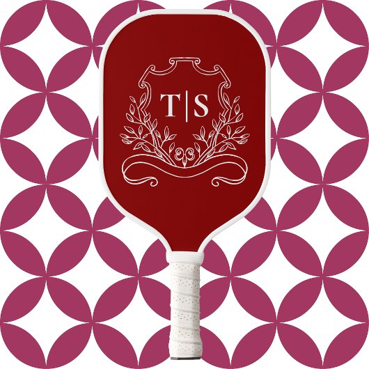 Classic Crimson Red Monogram Initial Pickleball Paddle