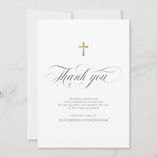 Classic Cursive Script Calligraphy Cross Memorial Bedankkaart (Voorkant)