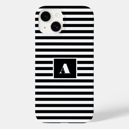 Classic Custom initialen Zwart-wit Gestreept Case-Mate iPhone Case (Achterkant)