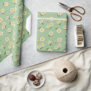 Classic Daisies en Groene  Bloemen Cadeaupapier