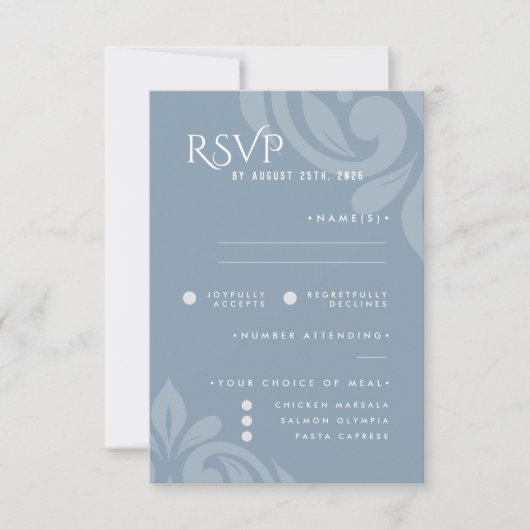 Classic Damask Cadet Grey Photo Wedding RSVP (Voorkant)