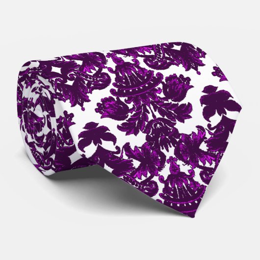 Classic Damask Paars Stropdas (Opgerold)