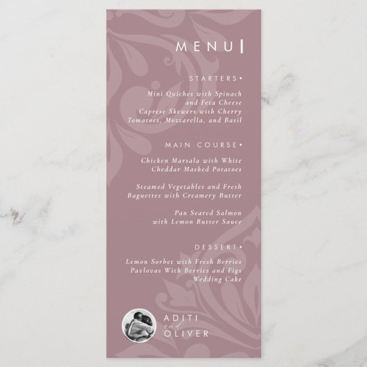 Classic Damask Pale Rose Mariage Photo Menu plat (Devant)