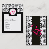 CLASSIC DAMASK SQUARE MONOGRAM, roze fuchsie Visitekaartje (Voorkant / Achterkant)