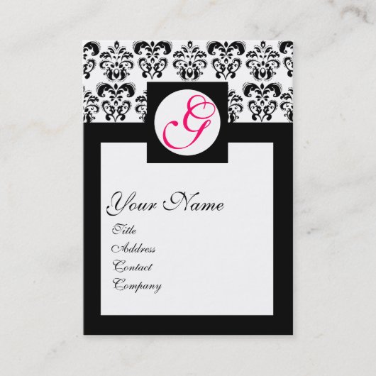 CLASSIC DAMASK SQUARE MONOGRAM, roze fuchsie Visitekaartje (Voorkant)