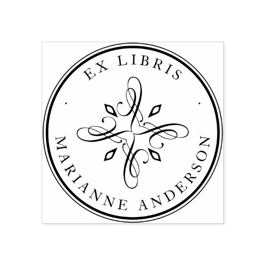 Classic Damask & Typography Custom Name Ex Libris Rubberstempel (Afrduk)