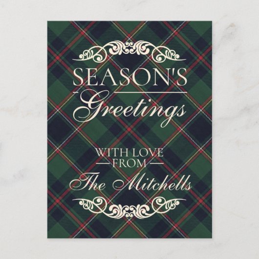 Classic Dark Blue Red Green Plaid Pattern Feestdagenkaart (Voorkant)