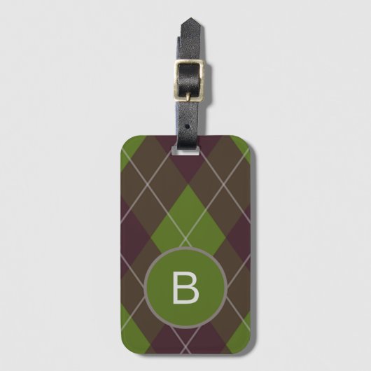 Classic Dark Green Argyle Pattern Monogram Bagagelabel (Voorkant (verticaal))