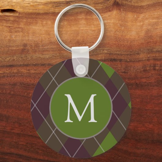 Classic Dark Green Argyle Pattern Monogram Sleutelhanger (Achterkant)