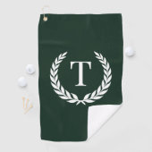 Classic Dark Green & White Initial Laurel Monogram Golfhanddoek (Insitu)