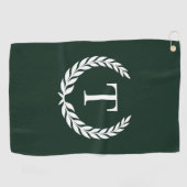 Classic Dark Green & White Initial Laurel Monogram Golfhanddoek (Horizontaal)