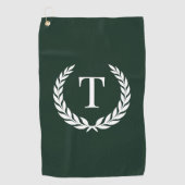 Classic Dark Green & White Initial Laurel Monogram Golfhanddoek (Voorkant)